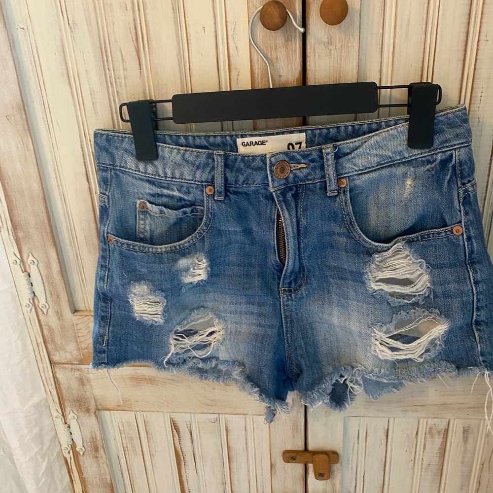 Garage Women's Light Blue Ripped Jean Shorts